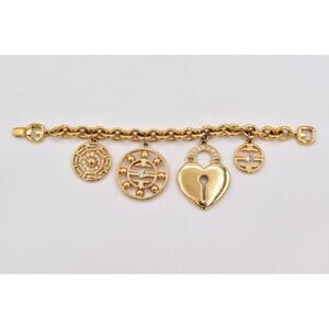 Givenchy Vintage Charm Bracelet Heart Lock Medallions Gold Tone Logo 80s Bin5